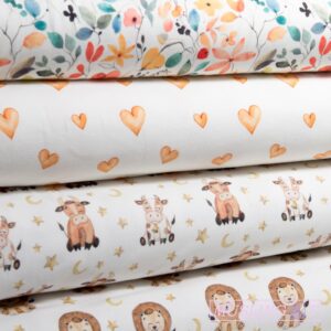 Bomuldsjersey – Æbler pink baggrund