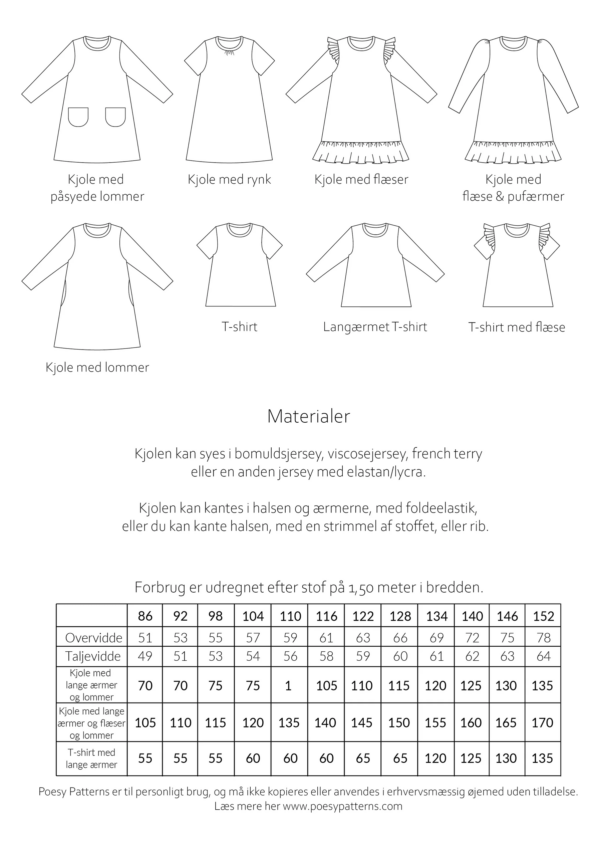 A-kjole med lommer 124 Poesy Patterns