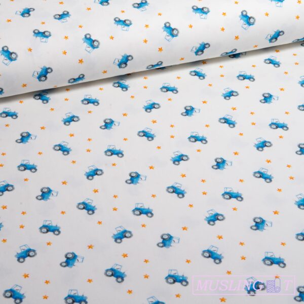 Bomuldsjersey – Blå traktorer