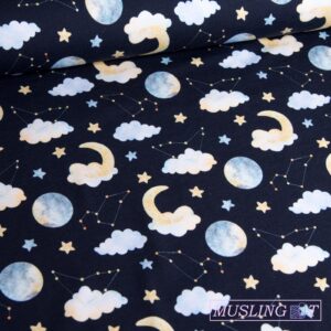Bomuldsjersey – Måner og stjerner