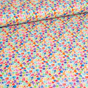 Bomuldsjersey – Hjerter i regnbuefarver