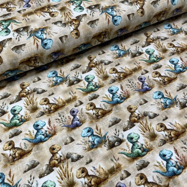 Bomuldsjersey – Farvede dinoer