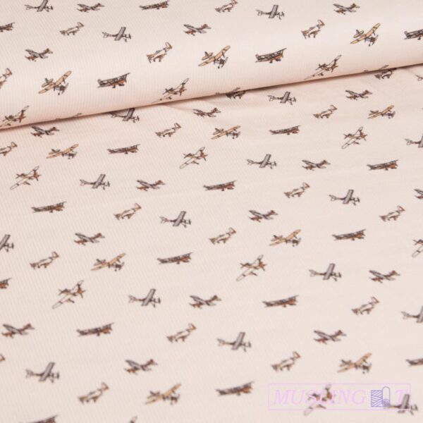 Rib-jersey – Flyvemaskiner beige