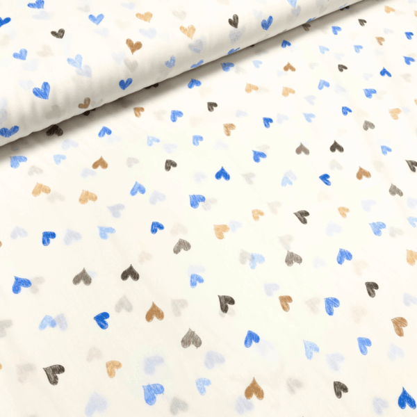 Poplin - Blå hjerter