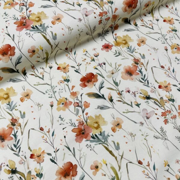 Bomuldsjersey – Aquarel vilde blomster