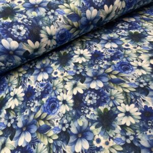 Musselin double gauze - Blomster blå nuancer