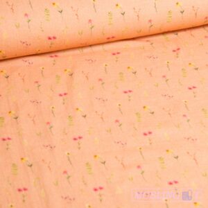 Musselin double gauze - Blade og blomster fersken