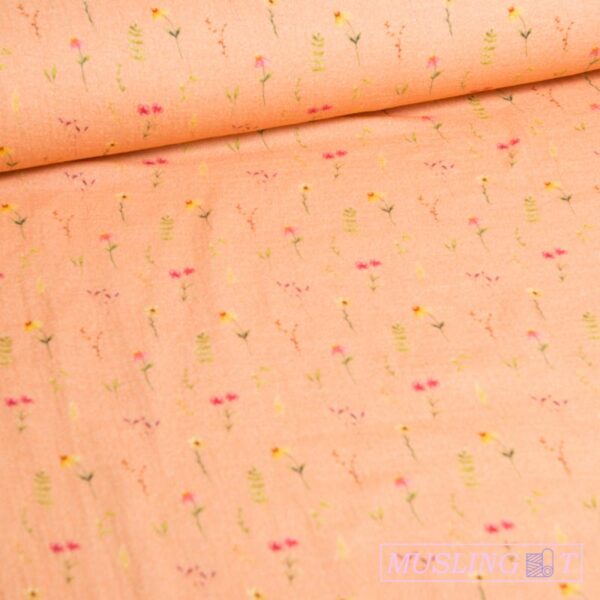 Musselin double gauze - Blade og blomster fersken