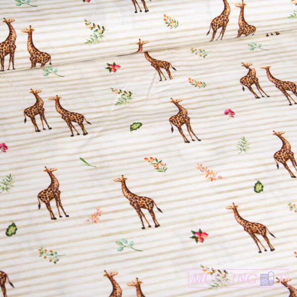 Poplin - Beige striber giraffer