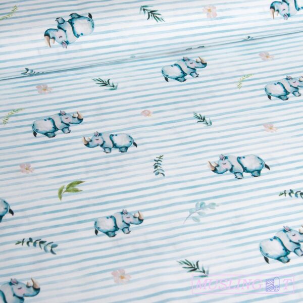 Poplin - Næsehorn Poplin - Blå striber næsehorn