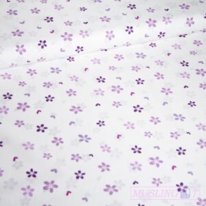 Poplin - Lilla blomster og hjerter