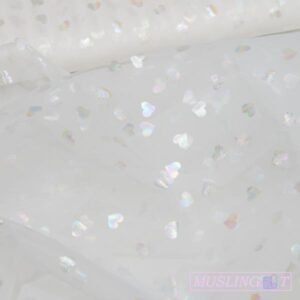 Tyl - Hvid m. regnbuehjerter