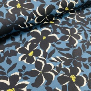 Restestykke - Bomuldsjersey blå blomster længde 150