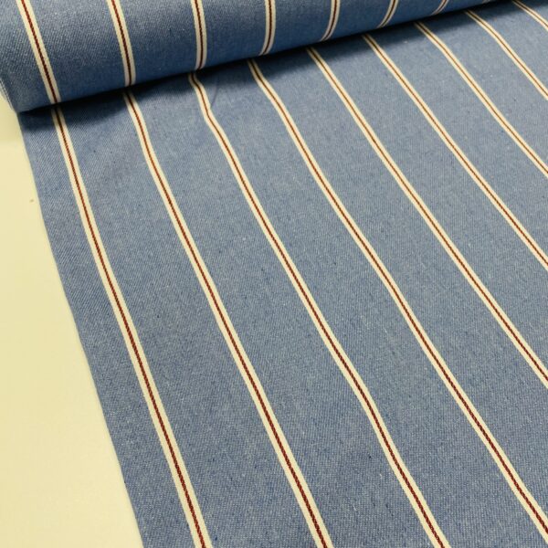 Denim - Lyseblå med røde og hvide striber