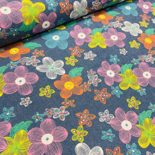 Denim - Farvede blomster