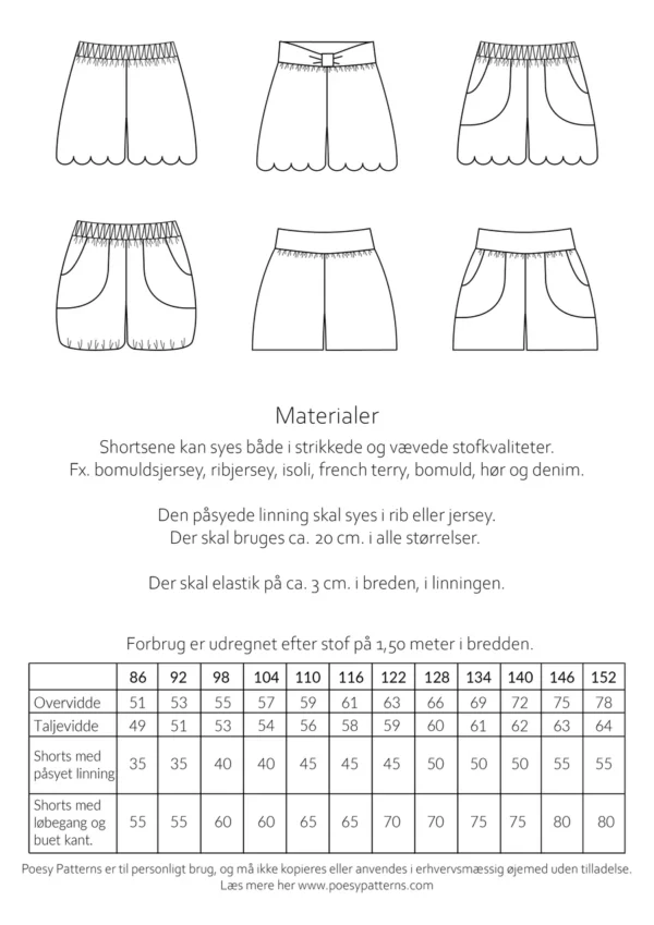 Shorts med og uden lommer 126 Poesy Patterns