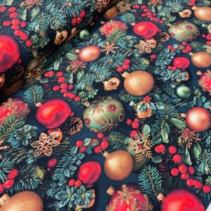 Bomuldsjersey – Julekugler og gran