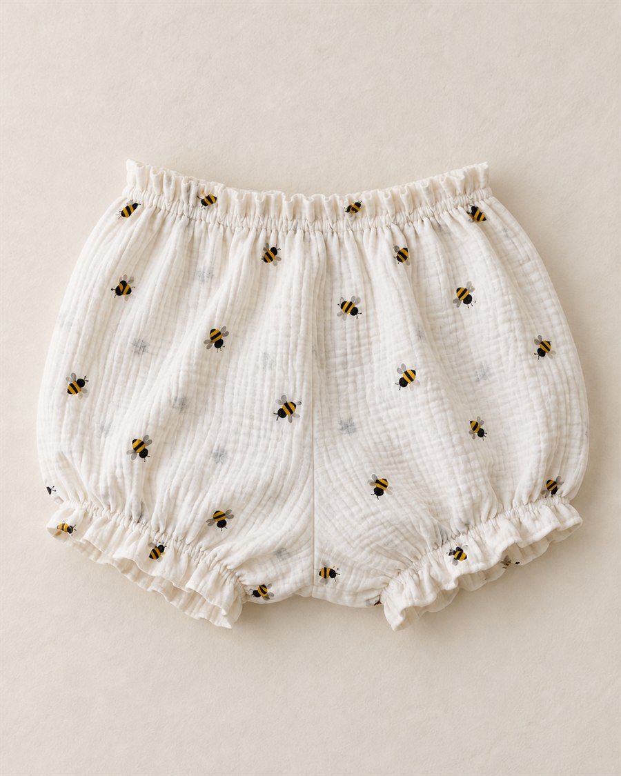 AI-visualisering af babybloomers i lys musselin med bier